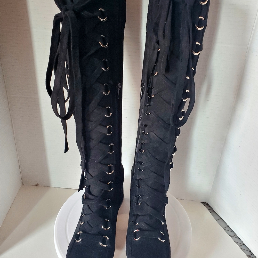 Jeffery Campbell Women's Aluma Black Microsuede Knee High Boots Size 6 - Picture 3 of 12